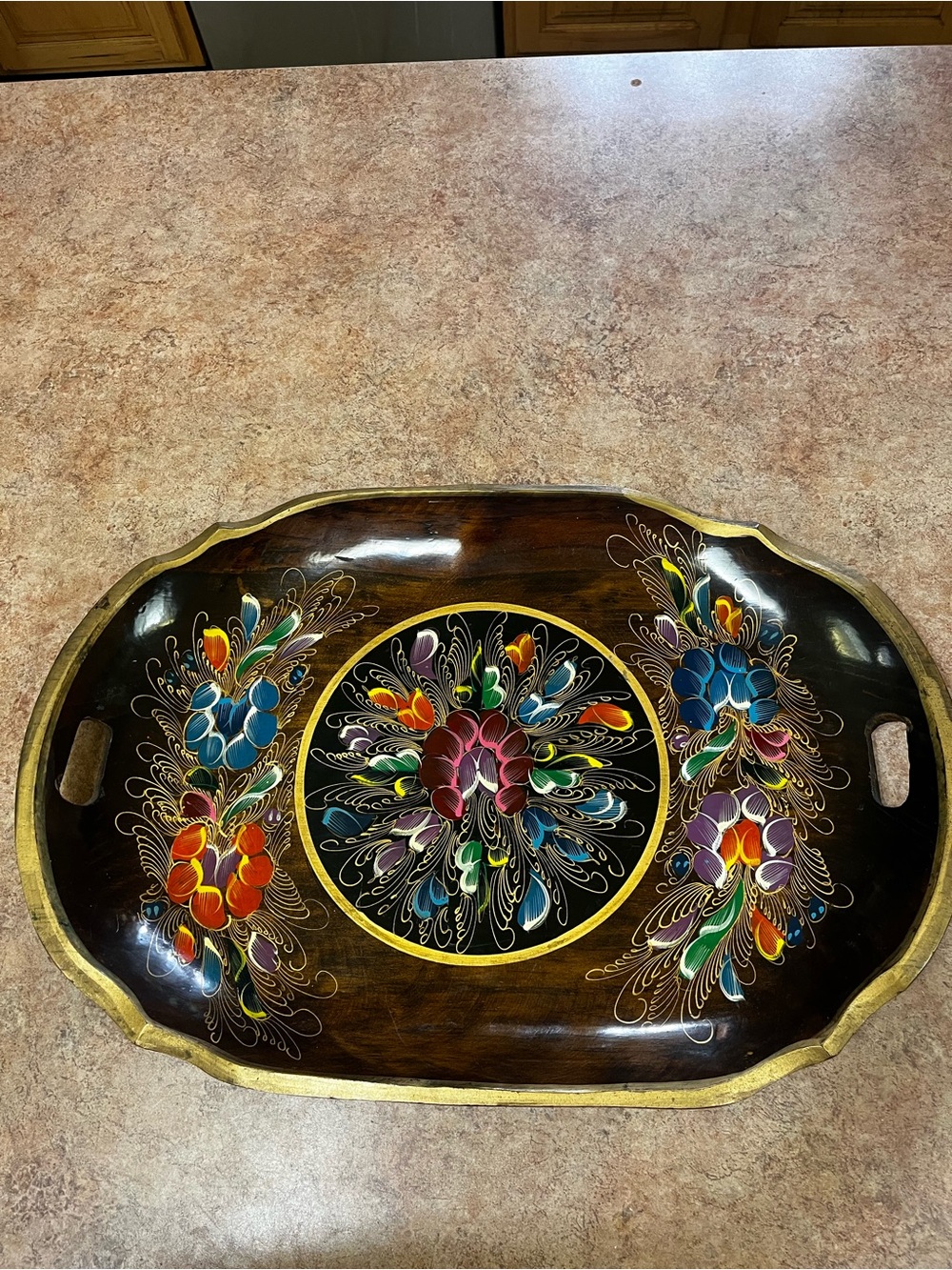 Hand-Painted Floral Serving Tray - Multicolor